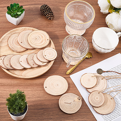 20Pcs 2 Styles Flat Round Unfinished Wooden Chip Pendants WOOD-CP0001-15-1