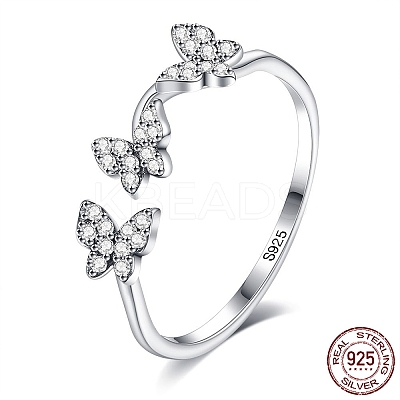 Anti-Tarnish Rhodium Plated 925 Sterling Silver Cuff Rings RJEW-BB66961-1