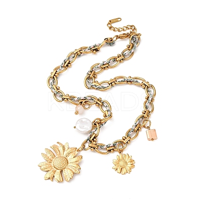 304 Stainless Steel Sunflower Pendant Necklaces NJEW-Z096-03G-1
