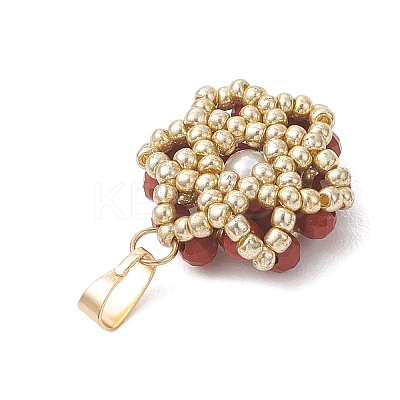 Natural Red Jasper Faceted Round Cluster Flower Pendants PALLOY-MZ01197-01-1