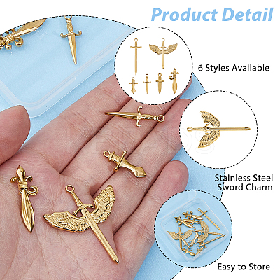12Pcs 6 Styles Stainless Steel Pendants STAS-HS0001-28-1