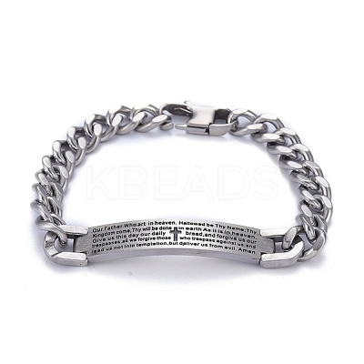 Tarnish Resistant Religion 304 Stainless Steel Cuban Link Chain Bracelets BJEW-P263-H01-P-1