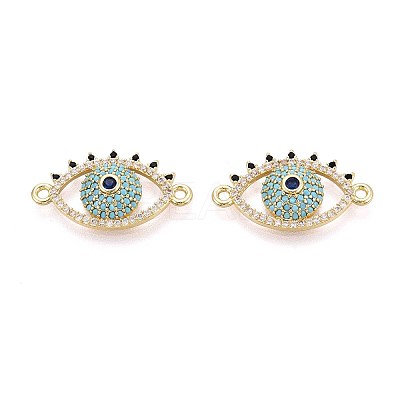Brass Micro Pave Sky Blue Cubic Zirconia Connector Charms KK-N284-01G-1