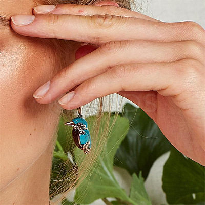 Bird Alloy & Synthetic Turquoise Leverback Earrings FS-WGA2685-01-1