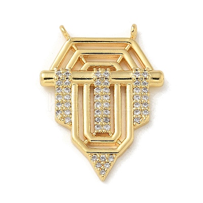 Brass Micro Pave Clear Cubic Zirconia Pendants KK-U046-04G-02-1