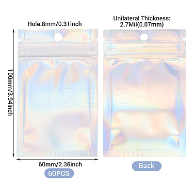 60Pcs Rectangle Zip Top Plastic Glitter Holographic Bags OPP-TA0001-23-1