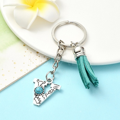 Alloy with Resin Imitation Synthetic Turquoise Keychain KEYC-YW00087-22-1