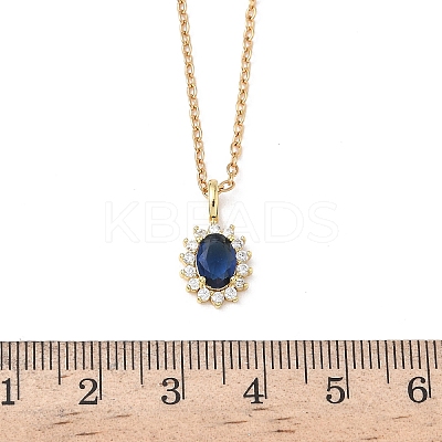 Brass Pave Clear and Blue Cubic Zirconia Oval Pendant 304 Stainless Steel Chain Necklaces for Women NJEW-D341-09G-1