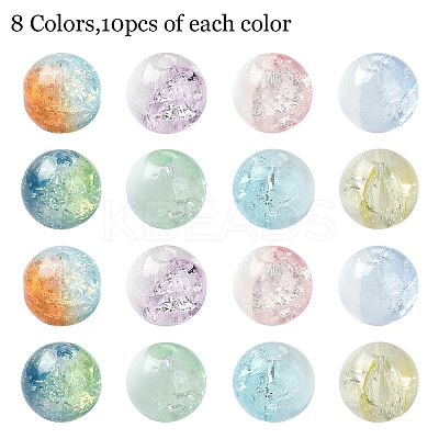 80Pcs 8 Colors Transparent Crackle Glass Beads GLAA-YW0003-50-1