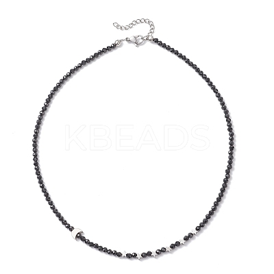Brass and Faceted Round Natural Black Spinel Beaded Necklaces for Women NJEW-JN05657-02-1