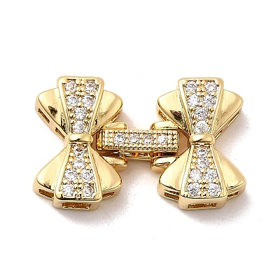 Brass Micro Pave Clear Cubic Zirconia Fold Over Clasps KK-C075-30G-1