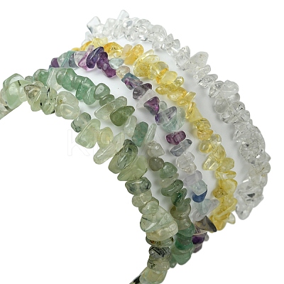 5Pcs 5 Styles Natural Green Aventurine & Quartz Crystal & Prehnite & Citrine & Fluorite Chips Beaded Stretch Bracelet Sets BJEW-JB10872-1
