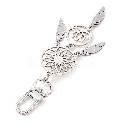 Alloy Woven Web/Net with Feather Pendant Decorations HJEW-TA00191-1