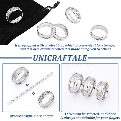 18Pcs 3 Size 201 Stainless Steel Grooved Finger Ring Settings STAS-UN0042-68-1