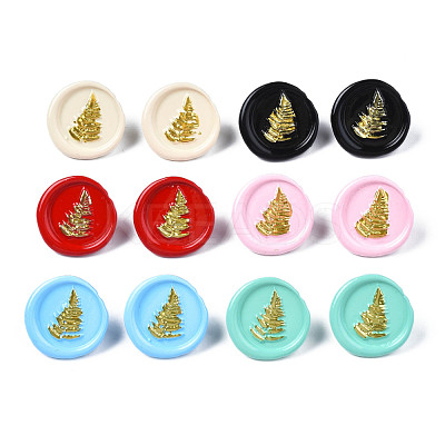 Flat Round with Sailboat Stud Earrings for Women EJEW-N046-014-NR-1