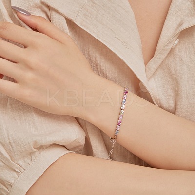 Anti-Tarnish Rhodium Plated 925 Sterling Silver Link Chain Bracelet BJEW-Z017-01B-1