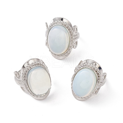 Gemstone Oval Adjustable Ring RJEW-P041-01P-1