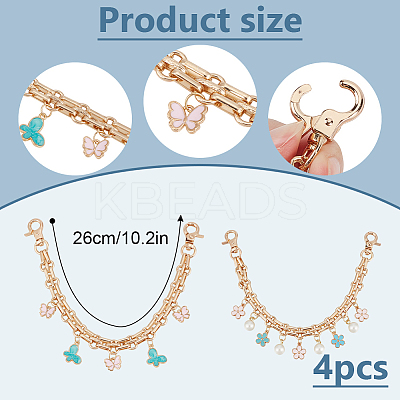4Pcs 2 Styles Alloy Enamel Butterfly Flower Charm Iron Bag Decorative Chains HJEW-DR00190-1