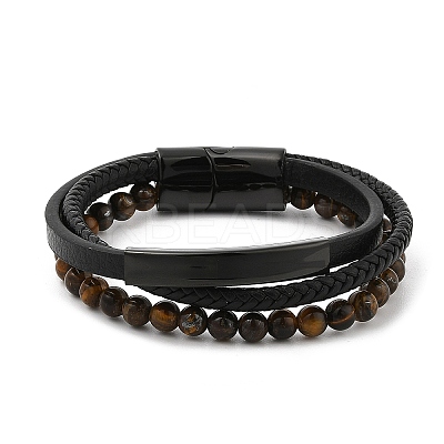 Braided Leather Multi-strand Bracelets for Men BJEW-Z081-16EB-1