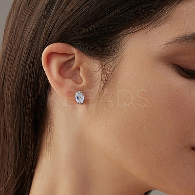 2 Pairs 2 Colors Brass Micro Pave Clear Cubic Zirconia Stud Earrings EJEW-GO0003-27-1