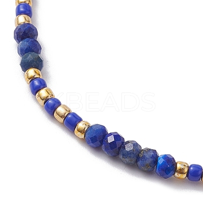 Bohemian Style Natural Lapis Lazuli & Glass Braided Bead Bracelet BJEW-JB10136-04-1
