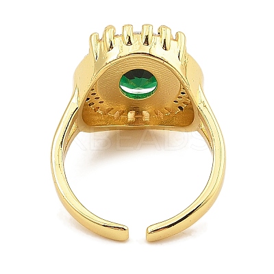 Oval Rack Plating Brass Micro Pave Cubic Zirconia Open Cuff Rings for Women RJEW-S392-01G-A-1