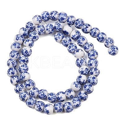 Handmade Flower Printed Porcelain Ceramic Beads Strands X-PORC-M005-6mm-10-1