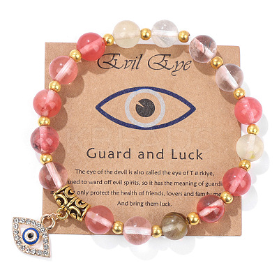 Synthetic Cherry Quartz Round Beads Stretch Bracelets FS-WG18FCB-22-1