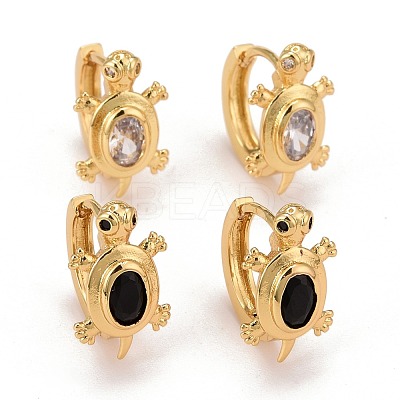 Real 18K Gold Plated Brass Cubic Zirconia Huggie Hoop Earrings EJEW-C012-06-1