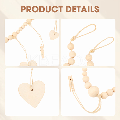 Wall Hanging Photo Display with Wooden Beads Garland AJEW-WH20011-54E-1