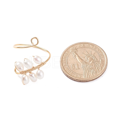 Copper Wire Wrapped Natural Cultured Freshwater Pearl Cuff Rings for Women RJEW-JR00438-1