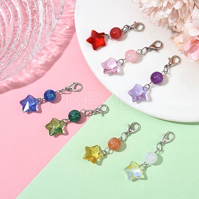 7Pcs 7 Colors Glass Star Round Pendant Decoration HJEW-YW00103-1