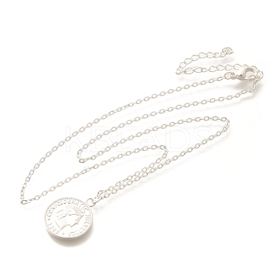 304 Stainless Steel Flat Round Cameo Pendant Cable Chain Necklaces for Women STAS-Z108-02S-02-1