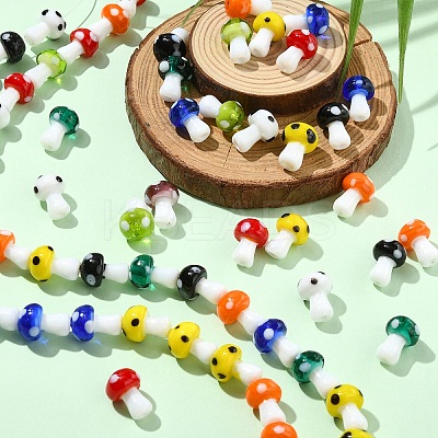 3 Strands Mushroom Handmade Lampwork Beads Strands LAMP-YW0001-33-1