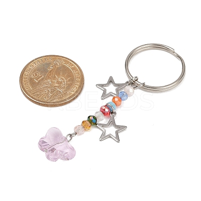 4Pcs Butterfly Glass Pendant Keychain KEYC-JKC01205-1