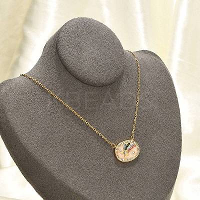 Brass Micro Pave Cubic Zirconia Star Oval Pendant Necklaces LS-NJEW-R018-04G-02-1