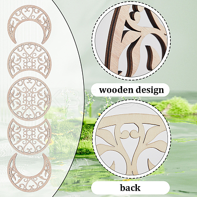Wooden Moon Phase Decor Wall Decorations Set AJEW-WH0258-790C-1