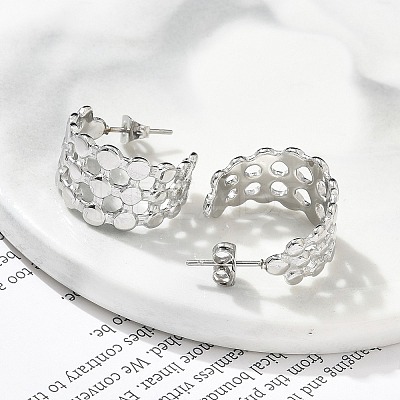 304 Stainless Steel C-Shaped Stud Earrings for Women EJEW-A119-15P-1