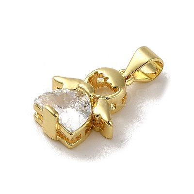 Rack Plating Brass Micro Pave Clear Cubic Zirconia Pendants KK-R158-10G-1