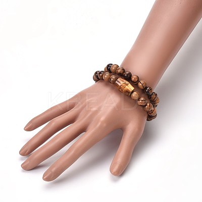 Couples Wood Beads Stretch Bracelets BJEW-JB04121-1