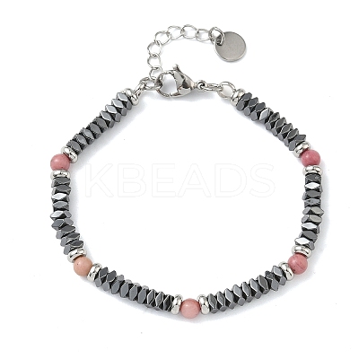 Natural Rodonite & Non-magnetic Synthetic Hematite Beaded Bracelets for Women BJEW-Z148-03P-03-1