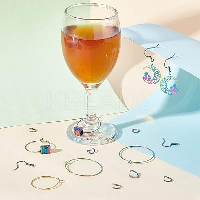 40Pcs 2 Style Ion Plating(IP) Rainbow Color 304 Stainless Steel Hoop Earrings Findings STAS-UN0039-05-1