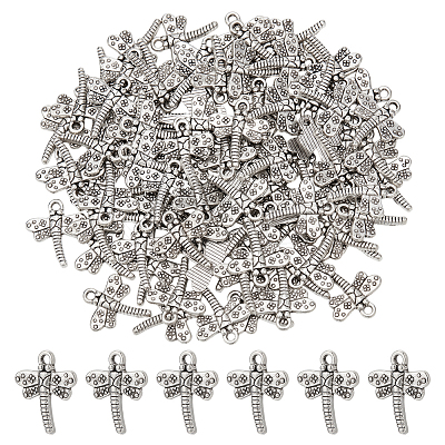 100Pcs Tibetan Style Dragonfly Alloy Pendants TIBEP-LP0001-06-1