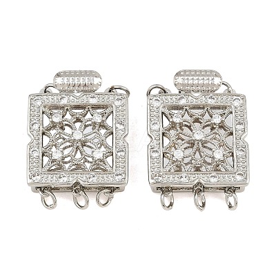 Rack Plating Brass Micro Pave Clear Cubic Zirconia Box Clasps KK-G494-05P-1