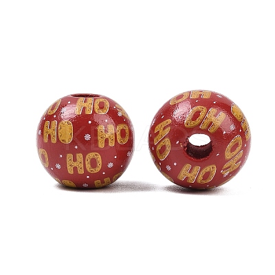 Christmas Printed Schima Wood European Beads WOOD-I015-01R-1