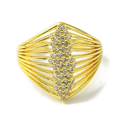 Brass Micro Pave Cubic Zirconia Open Cuff Rings RJEW-K256-33G-1