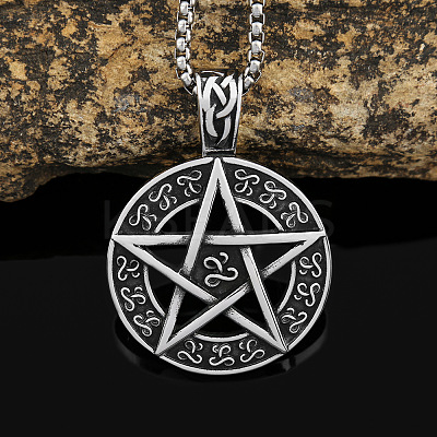 Pentagram 304 Stainless Steel Pendant Necklaces for Men FS-WGA1565-01-1
