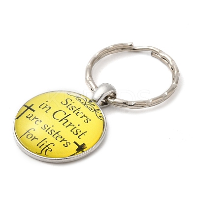 Half Round/Dome Alloy & Glass Pendant Keychain KEYC-D020-02P-02-1