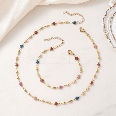 304 Stainless Steel Enamel Chain Necklace & Bracelet Sets SJEW-JS01378-1
