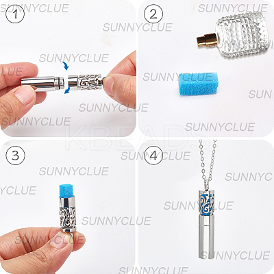 304 Stainless Steel Hollow Cloud Column Perfume Bottle Pendant Necklaces NJEW-SC0001-47B-1